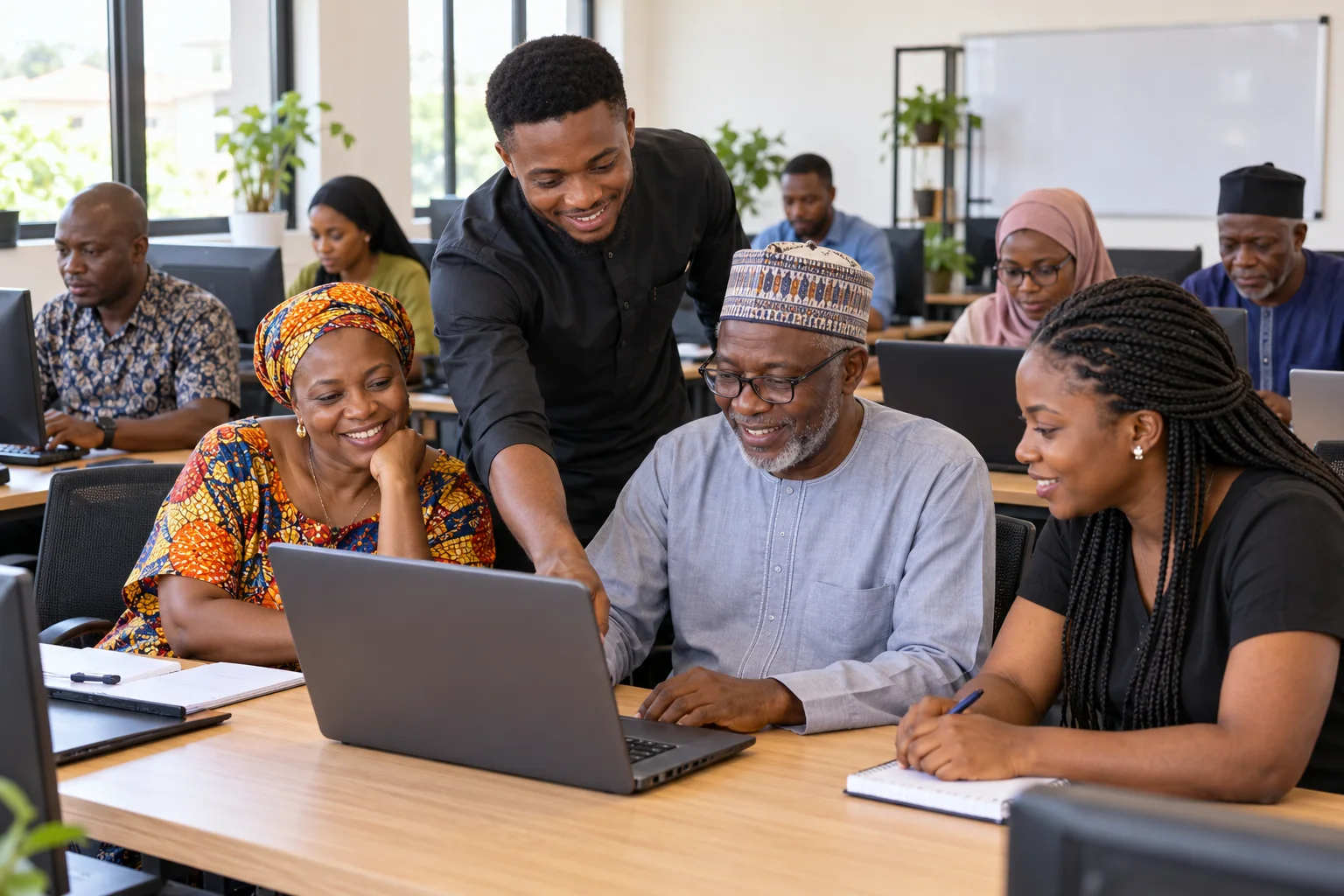 Students practising WAEC and JAMB computer-based tests in a training lab